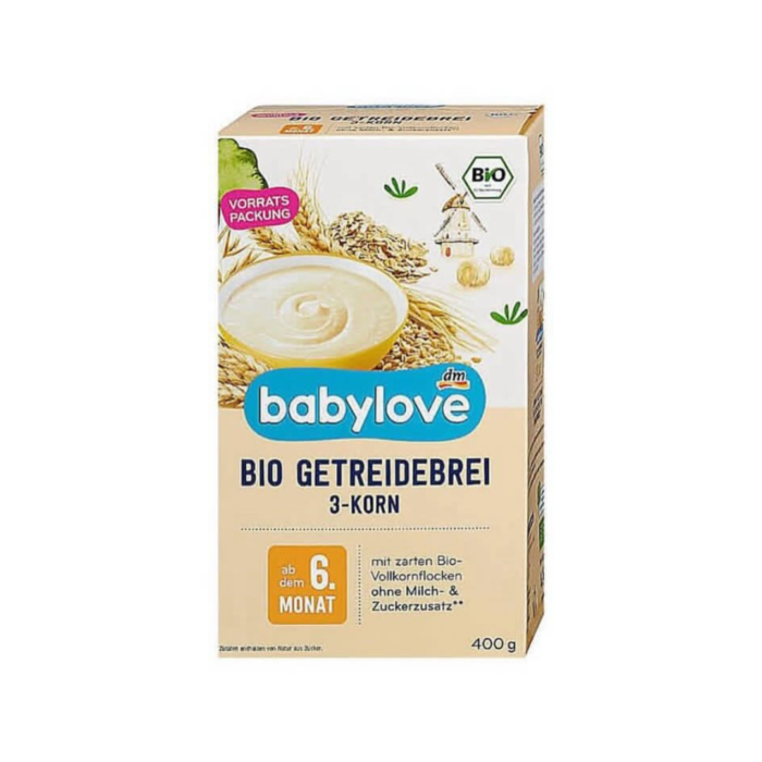 Babylove Cereal porridge organic 3-grain from 6months